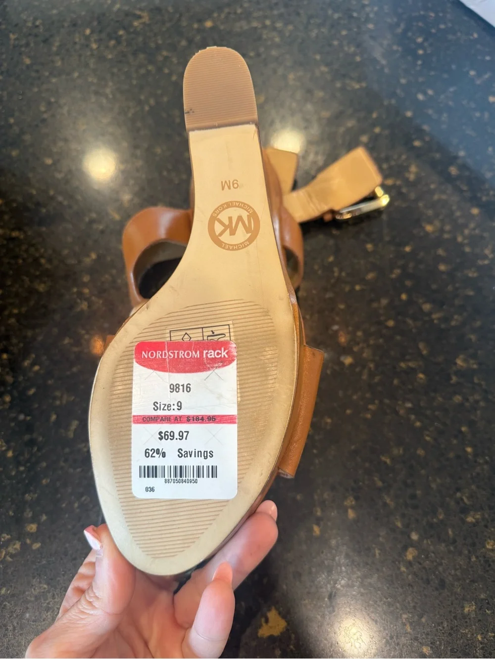 Michael Kors Tan Leather Cutout Wedge Sandals with Buckle